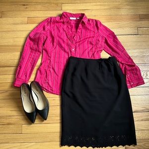 4P Black Kasper work skirt with floral eyelet hem